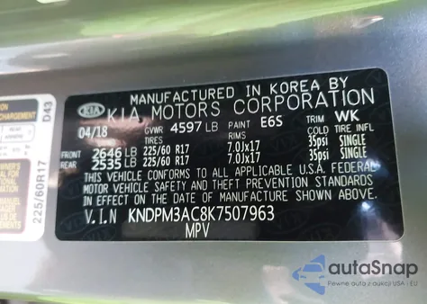 2019 Kia Sportage Lx из США, поврежденный, VIN KNDPM3AC8K7507963